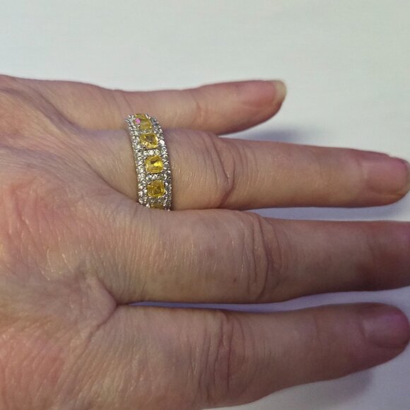 Suzy Levian Sterling Silver CZ Yellow and White Modern Eternity Band - 6 - Picture 7 of 7